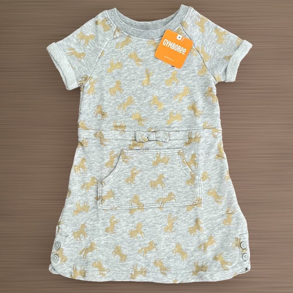 Gymboree Girls Metallic Unicorn Print Sweater Dress Gray Size 3T Fairycore NEW
